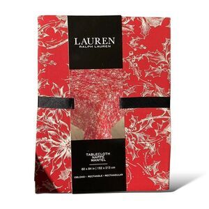 Ralph Lauren Tablecloth 60x84‎ Red Christmas Festive Rectangle Poinsettia Cotton